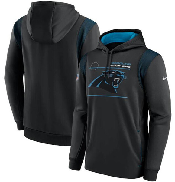Men's Carolina Panthers 2021 Black Sideline Logo Performance Pullover Hoodie